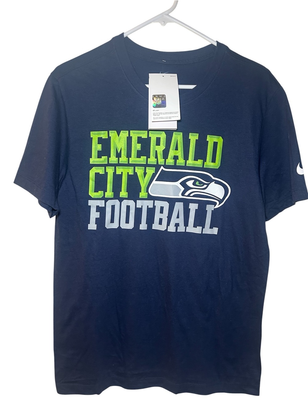 NFL Nike Seattle Seahawks 'Emerald City Football' T‑Shirt Navy Green NWT Gameday